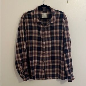 Men’s Brown & Navy Plaid Button-Up Shirt